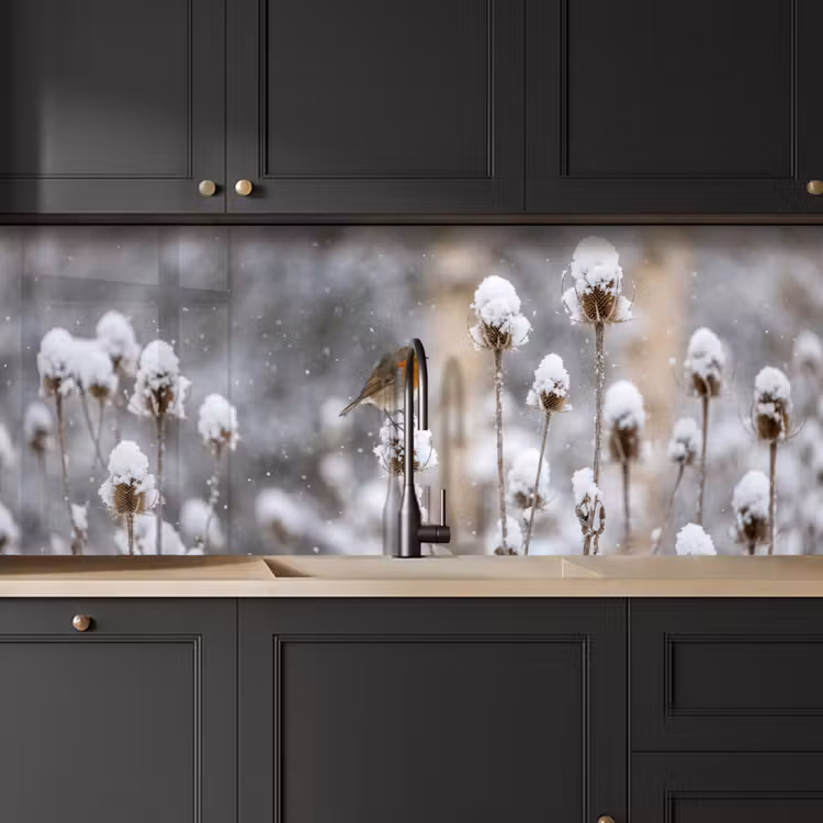 Keuken achterwand - Roodborstje - Gedroogde bloem - Sneeuw - Winter - Vertederend — 6