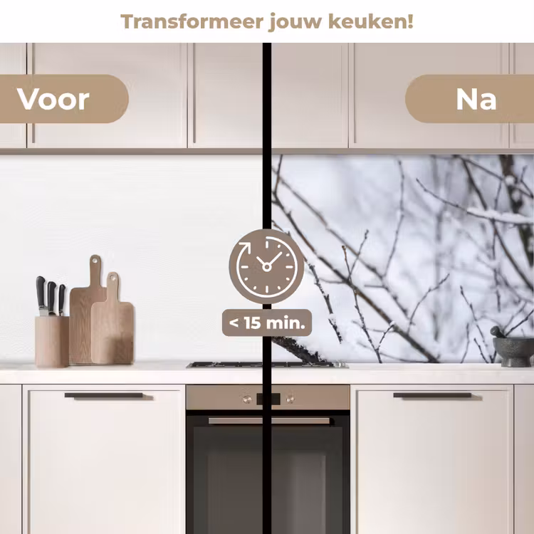 Keuken achterwand - Roodborstje - Tak - Sneeuw - Winter - Levendig — 2