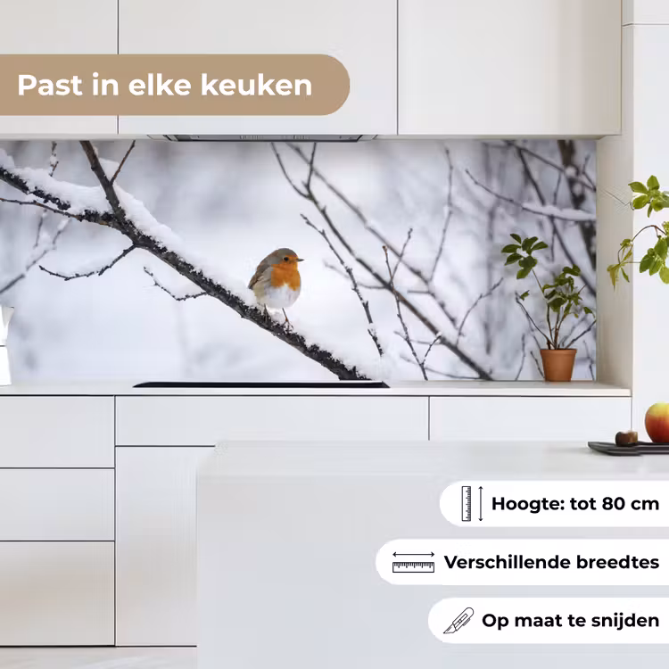 Keuken achterwand - Roodborstje - Tak - Sneeuw - Winter - Levendig — 4