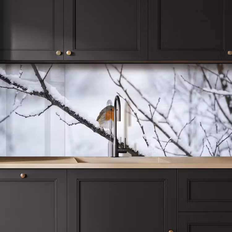 Keuken achterwand - Roodborstje - Tak - Sneeuw - Winter - Levendig — 6