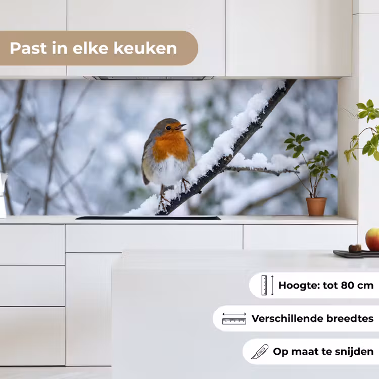 Keuken achterwand - Roodborstje - Tak - Sneeuw - Winter - Levendig — 4