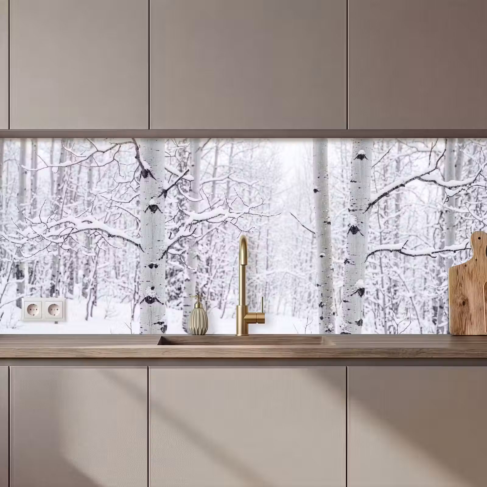 Keuken achterwand - Berkenbomen - Sneeuw - Winter - Bos - Wit — 1