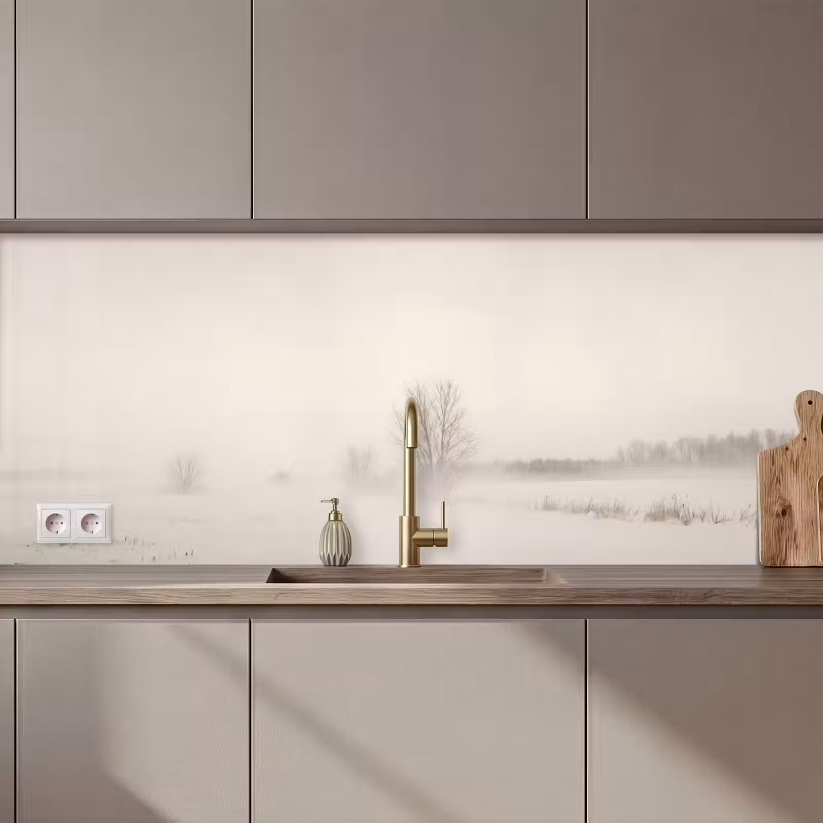 Keuken achterwand - Boom - Mist - Sneeuw - Winter - Minimalistisch — 1