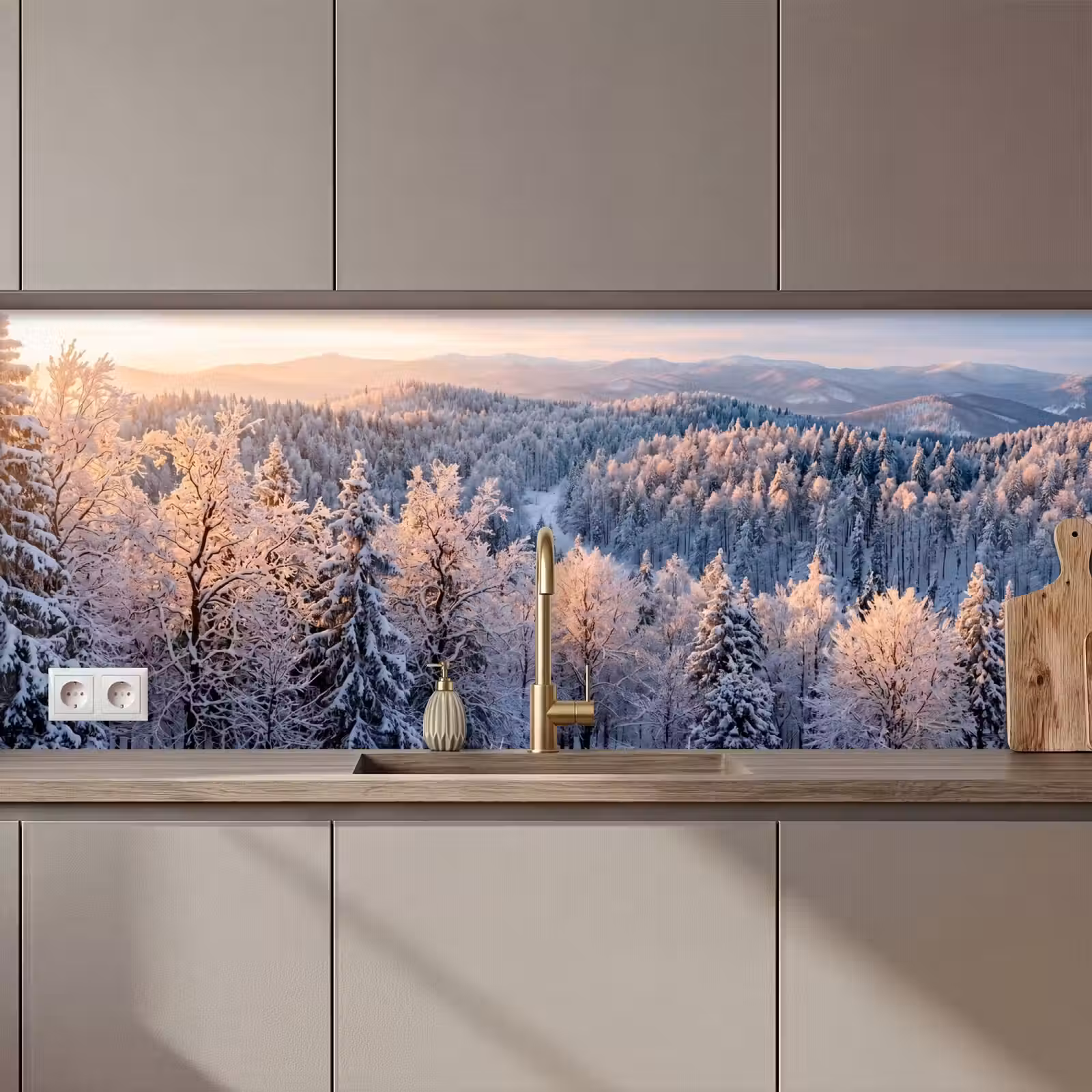 Keuken achterwand - Bos - Bergen - Goud - Winter - Warm — 1