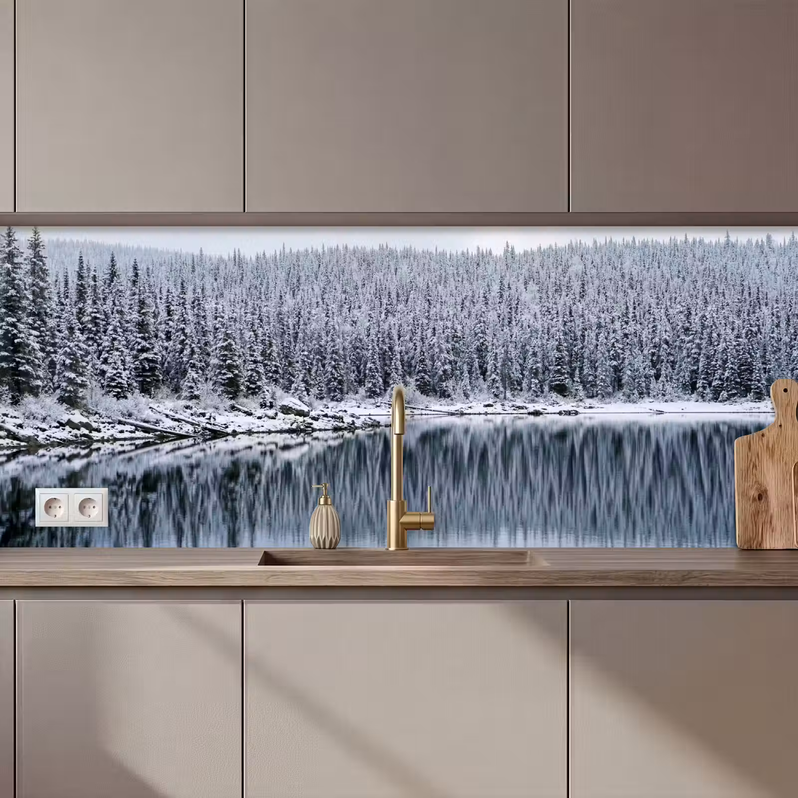 Keuken achterwand - Bos - Reflectie - Meer - Winter - Serene — 1