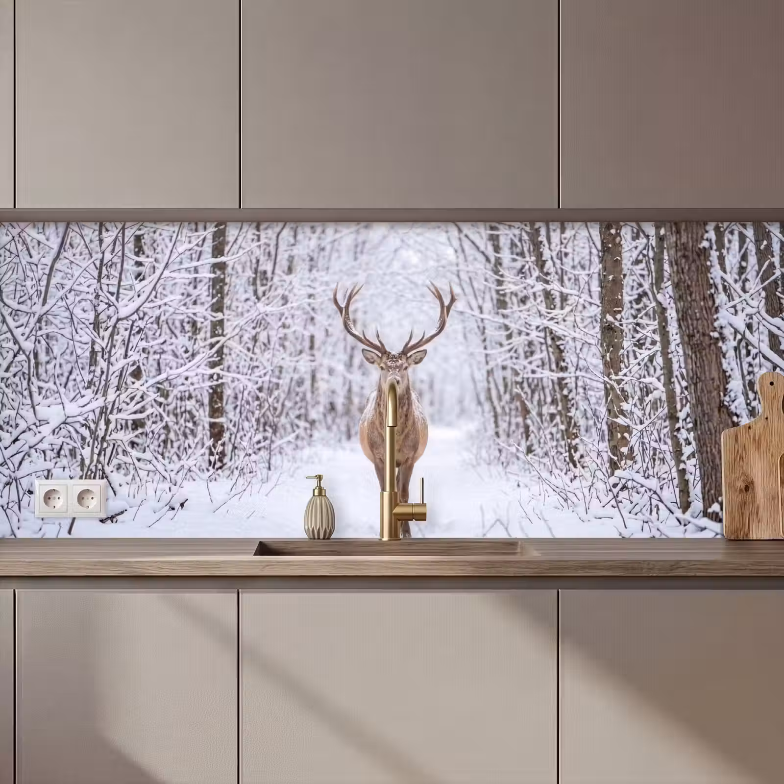 Keuken achterwand - Hert - Winter - Bos - Natuur - Wit — 1