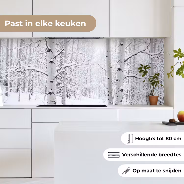 Keuken achterwand - Berkenbomen - Sneeuw - Winter - Bos - Wit — 4