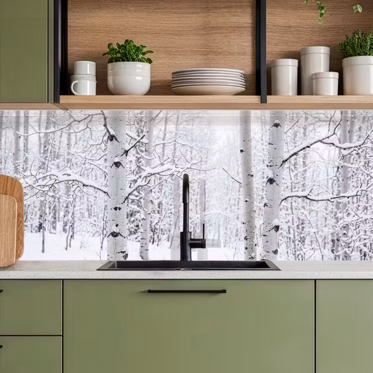 Keuken achterwand - Berkenbomen - Sneeuw - Winter - Bos - Wit — 5