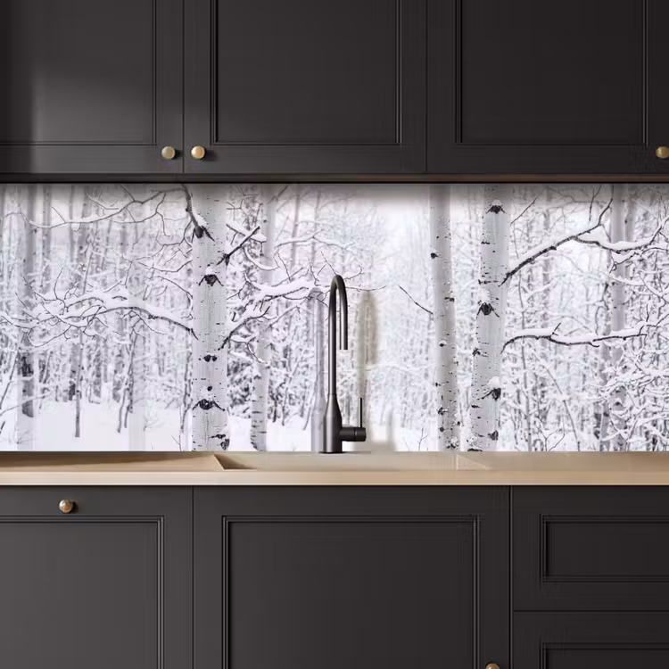 Keuken achterwand - Berkenbomen - Sneeuw - Winter - Bos - Wit — 6
