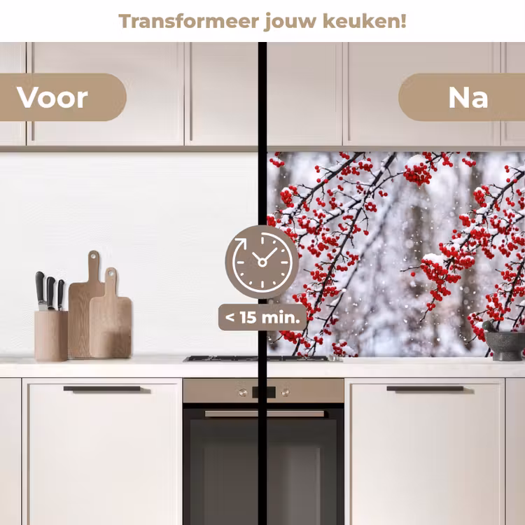 Keuken achterwand - Bessen - Takken - Sneeuw - Winter - Kleurrijk — 2
