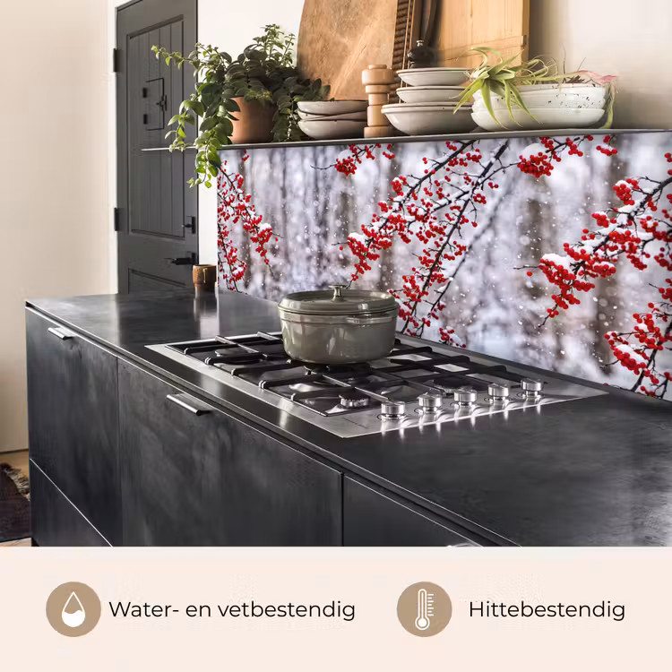 Keuken achterwand - Bessen - Takken - Sneeuw - Winter - Kleurrijk — 3