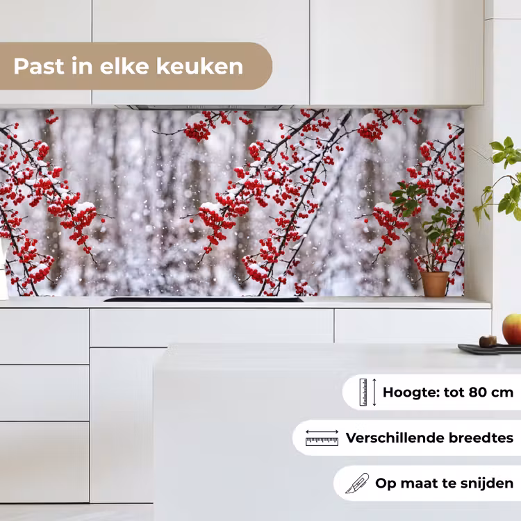 Keuken achterwand - Bessen - Takken - Sneeuw - Winter - Kleurrijk — 4