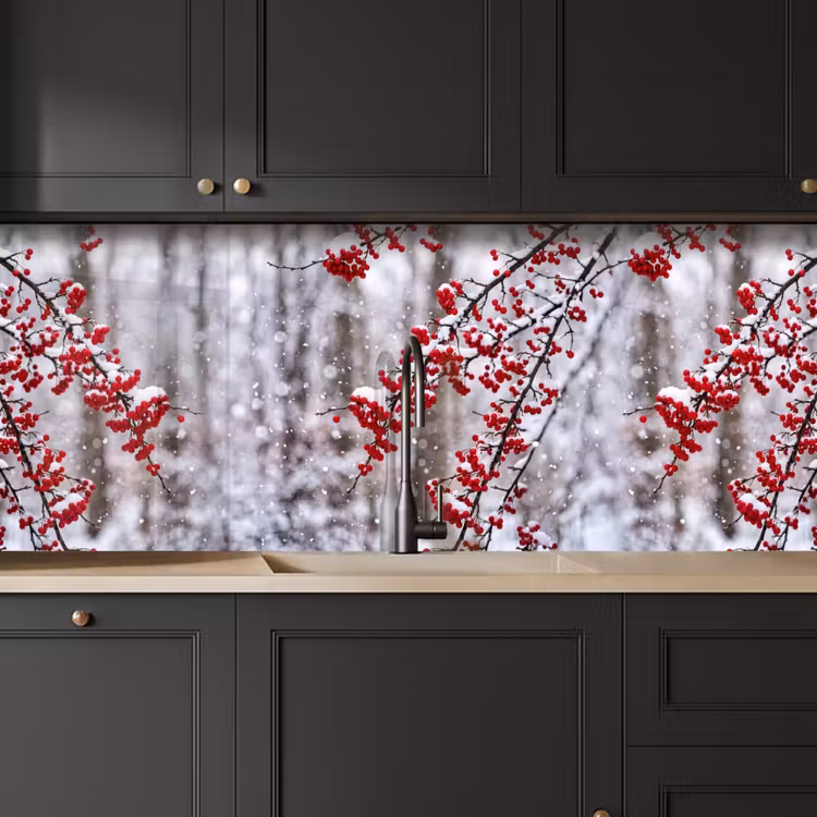 Keuken achterwand - Bessen - Takken - Sneeuw - Winter - Kleurrijk — 6