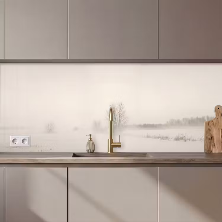 Keuken achterwand - Boom - Mist - Sneeuw - Winter - Minimalistisch — 1