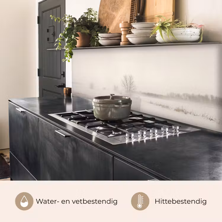 Keuken achterwand - Boom - Mist - Sneeuw - Winter - Minimalistisch — 3