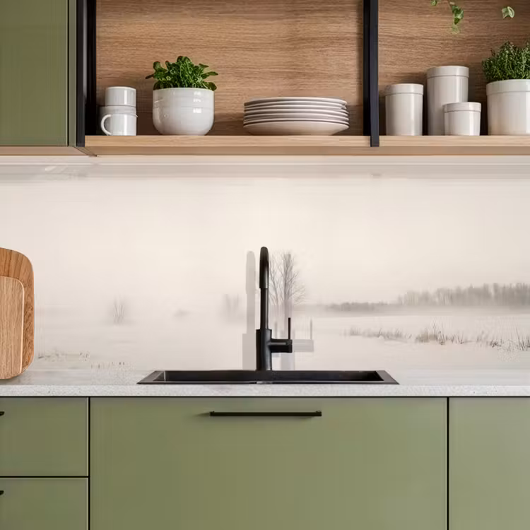 Keuken achterwand - Boom - Mist - Sneeuw - Winter - Minimalistisch — 5