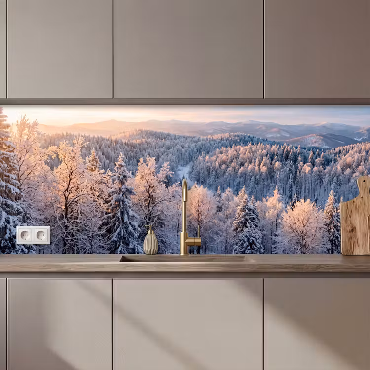 Keuken achterwand - Bos - Bergen - Goud - Winter - Warm — 1