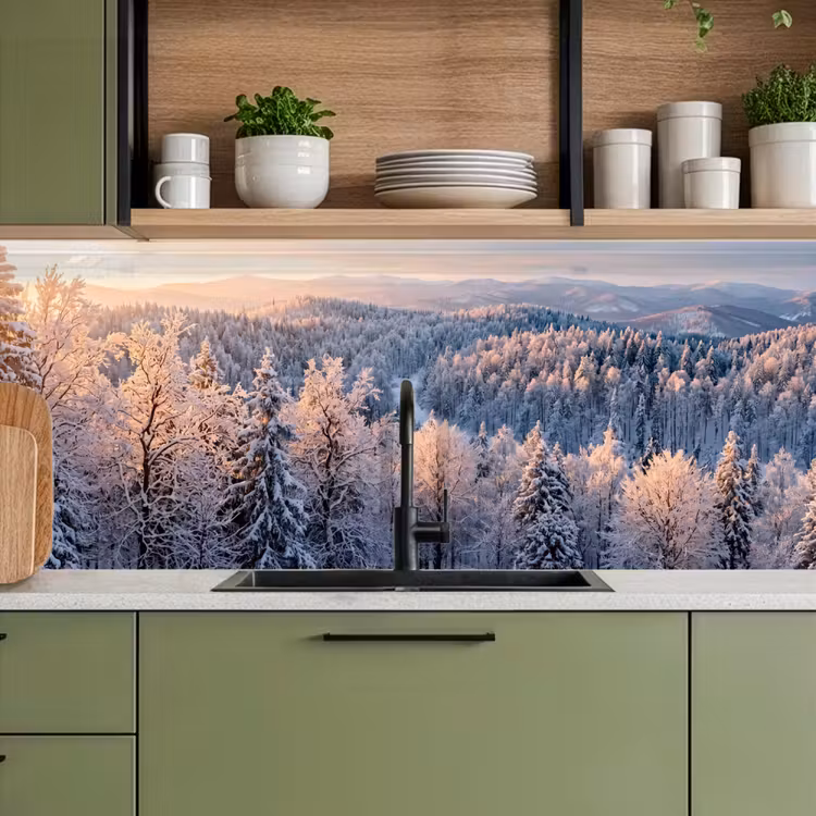 Keuken achterwand - Bos - Bergen - Goud - Winter - Warm — 5