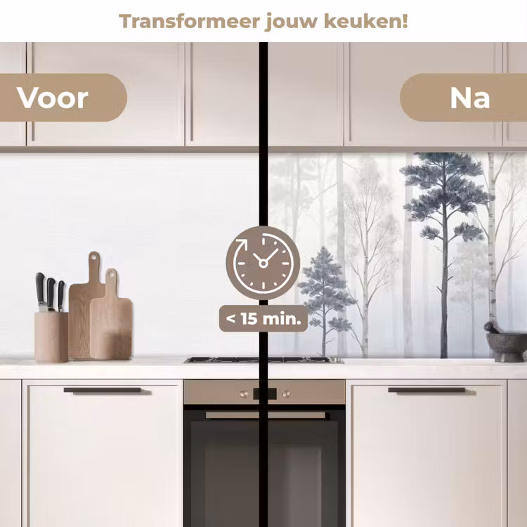 Keuken achterwand - Bos - Bomen - Mist - Natuur - Illustratie - Grijs — 2