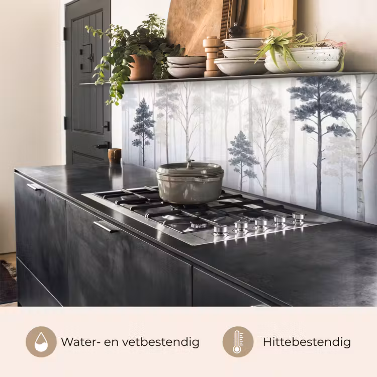 Keuken achterwand - Bos - Bomen - Mist - Natuur - Illustratie - Grijs — 3