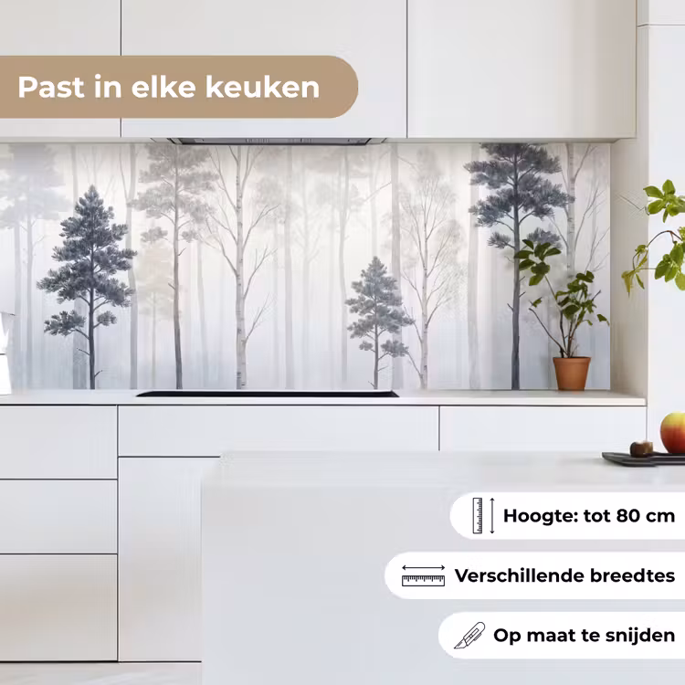 Keuken achterwand - Bos - Bomen - Mist - Natuur - Illustratie - Grijs — 4