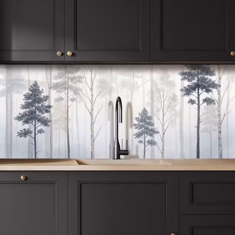Keuken achterwand - Bos - Bomen - Mist - Natuur - Illustratie - Grijs — 6