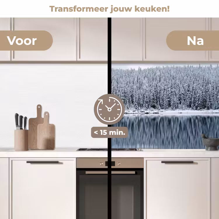 Keuken achterwand - Bos - Reflectie - Meer - Winter - Serene — 2