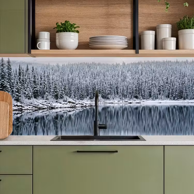 Keuken achterwand - Bos - Reflectie - Meer - Winter - Serene — 5
