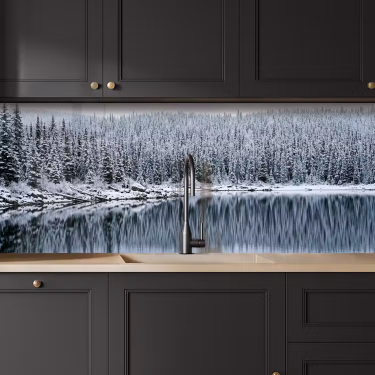 Keuken achterwand - Bos - Reflectie - Meer - Winter - Serene — 6