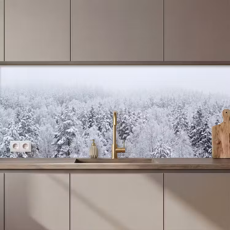Keuken achterwand - Bos - Sneeuw - Winter - Natuur - Wit — 1