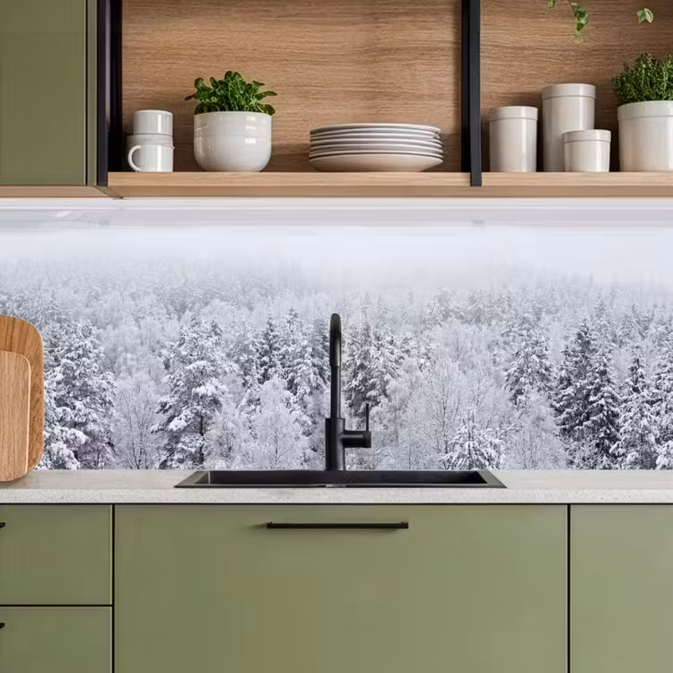 Keuken achterwand - Bos - Sneeuw - Winter - Natuur - Wit — 5