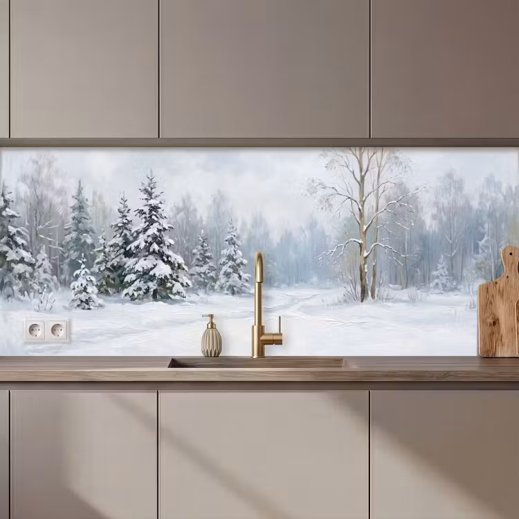 Keuken achterwand - Bospad - Dennen - Sneeuw - Winter - Rustgevend — 1
