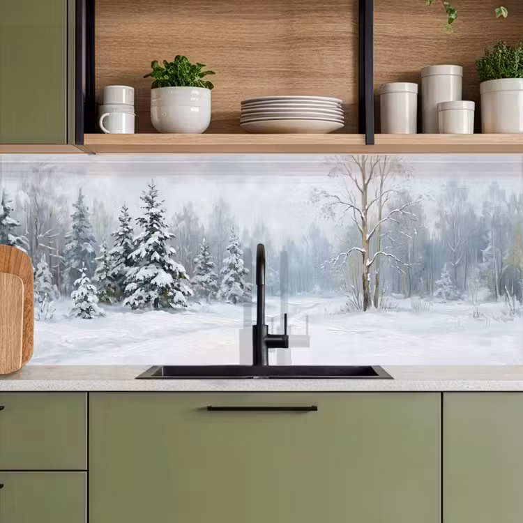 Keuken achterwand - Bospad - Dennen - Sneeuw - Winter - Rustgevend — 5