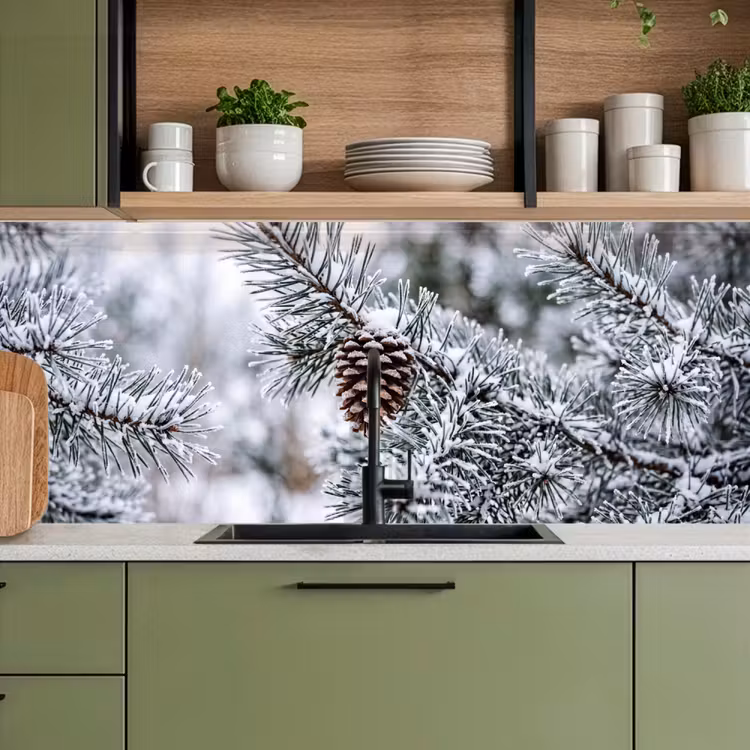 Keuken achterwand - Dennenappel - Tak - Sneeuw - Winter - Sfeervol — 5