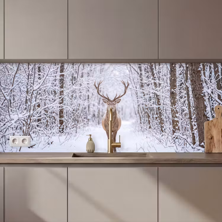 Keuken achterwand - Hert - Winter - Bos - Natuur - Wit — 1