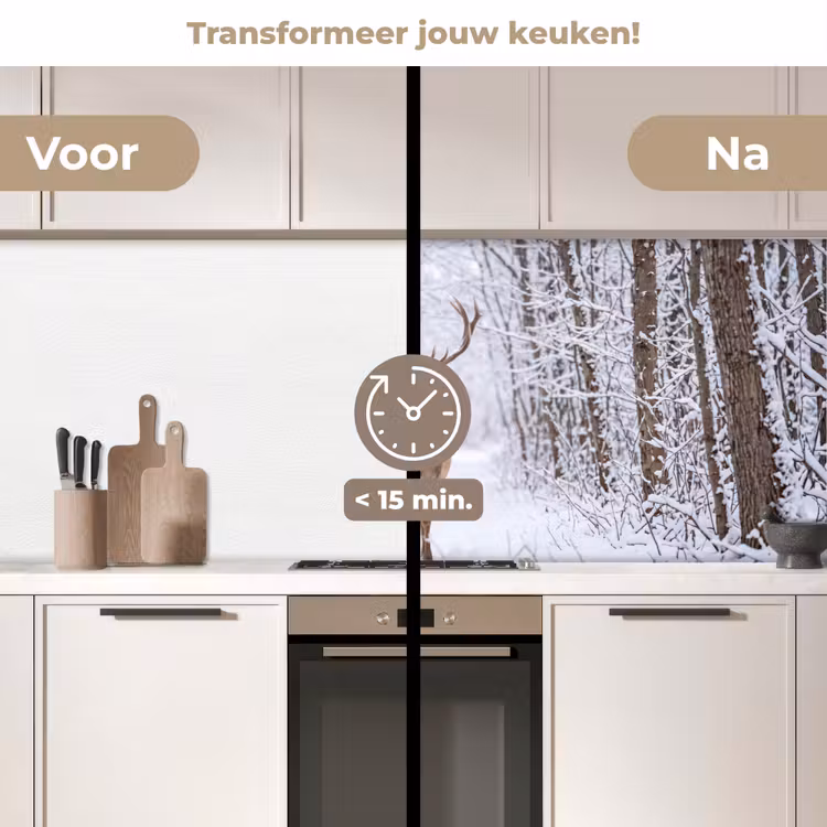Keuken achterwand - Hert - Winter - Bos - Natuur - Wit — 2