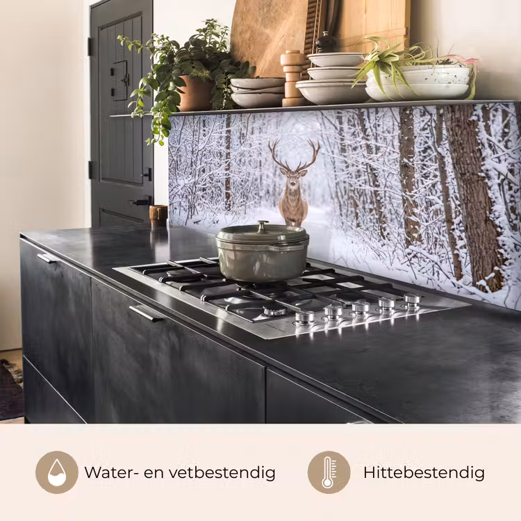 Keuken achterwand - Hert - Winter - Bos - Natuur - Wit — 3