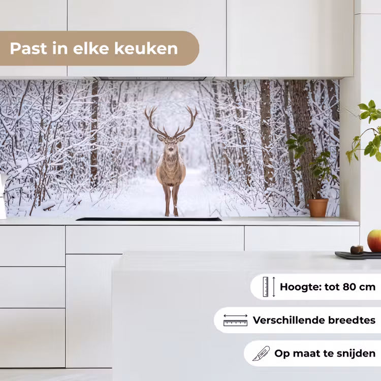Keuken achterwand - Hert - Winter - Bos - Natuur - Wit — 4
