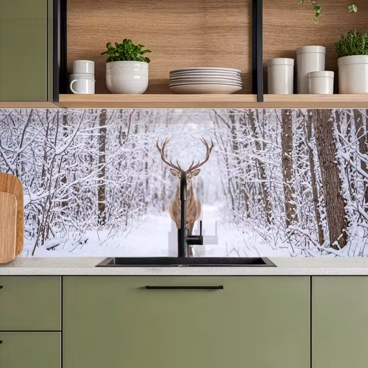 Keuken achterwand - Hert - Winter - Bos - Natuur - Wit — 5