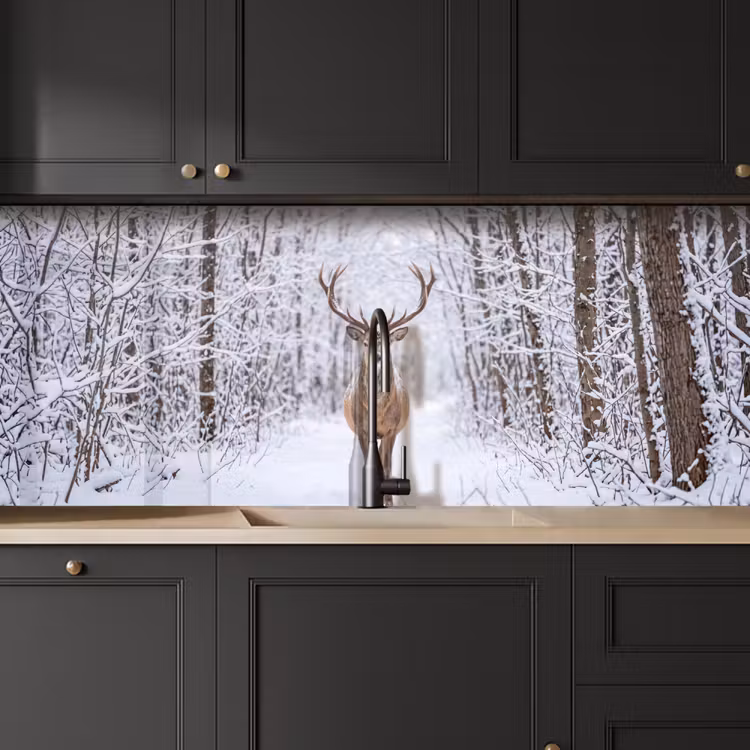 Keuken achterwand - Hert - Winter - Bos - Natuur - Wit — 6