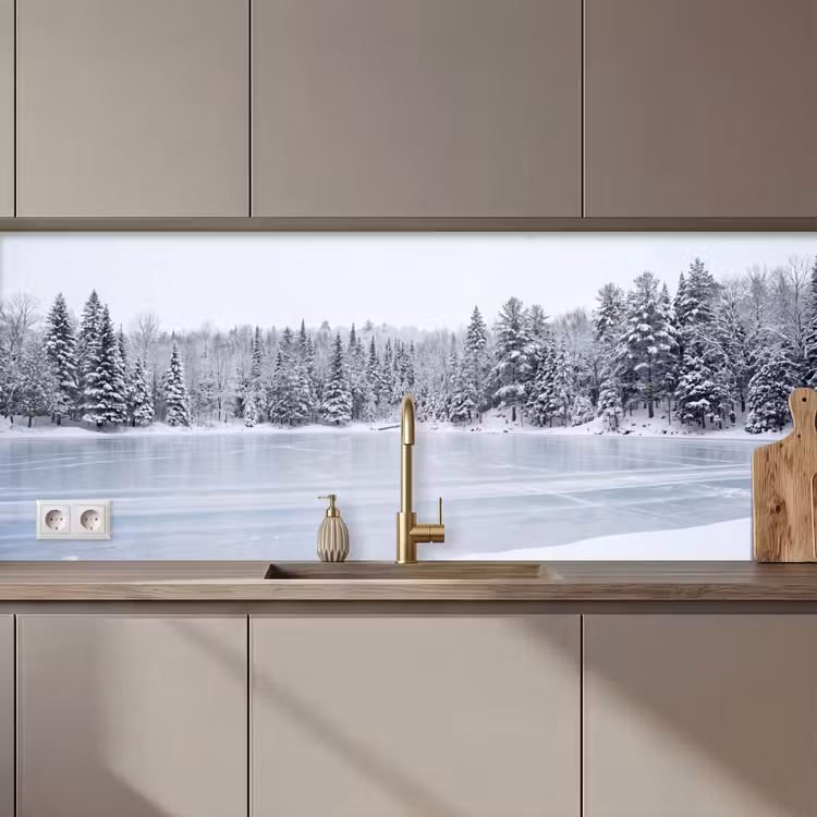 Keuken achterwand - Meer - Dennen - IJs - Winter - Rustgevend — 1