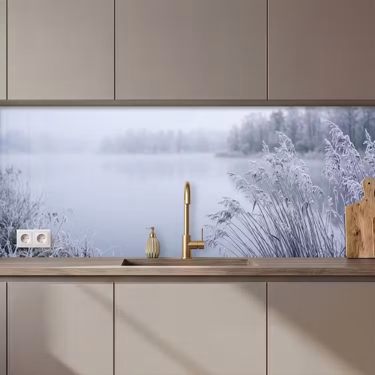 Keuken achterwand - Riet - Bevroren - Winter - Natuur — 1