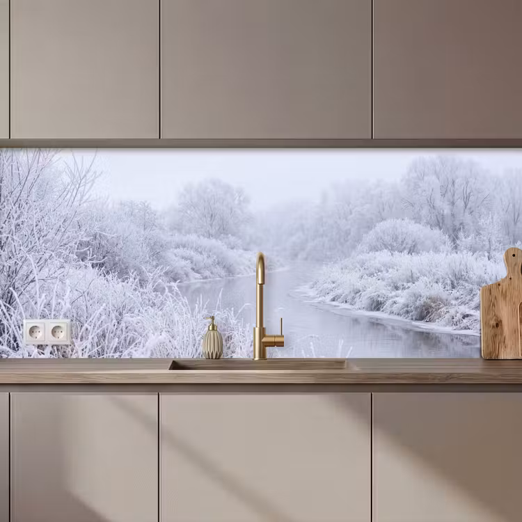 Keuken achterwand - Rivier - Sneeuw - Bos - Winter - Schilderachtig — 1