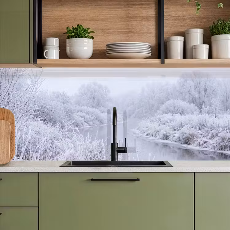 Keuken achterwand - Rivier - Sneeuw - Bos - Winter - Schilderachtig — 5