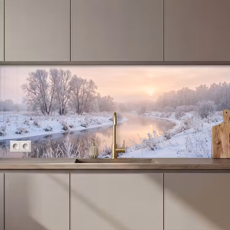 Keuken achterwand - Rivier - Winter - Landschap - Sneeuw - Zonsopgang — 1