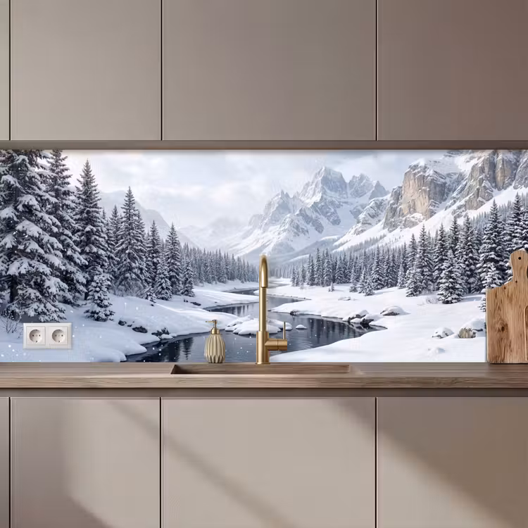 Keuken achterwand - Sneeuwlandschap - Bergen - Rivier - Winter — 1