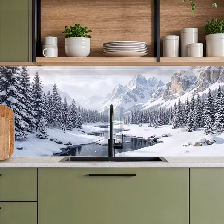 Keuken achterwand - Sneeuwlandschap - Bergen - Rivier - Winter — 5