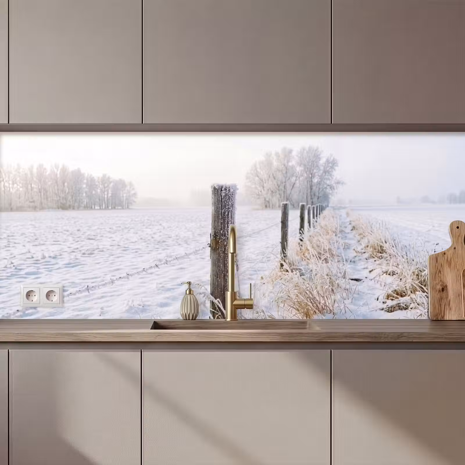 Keuken achterwand - Hek - Sneeuw - Mist - Platteland - Nostalgisch — 1