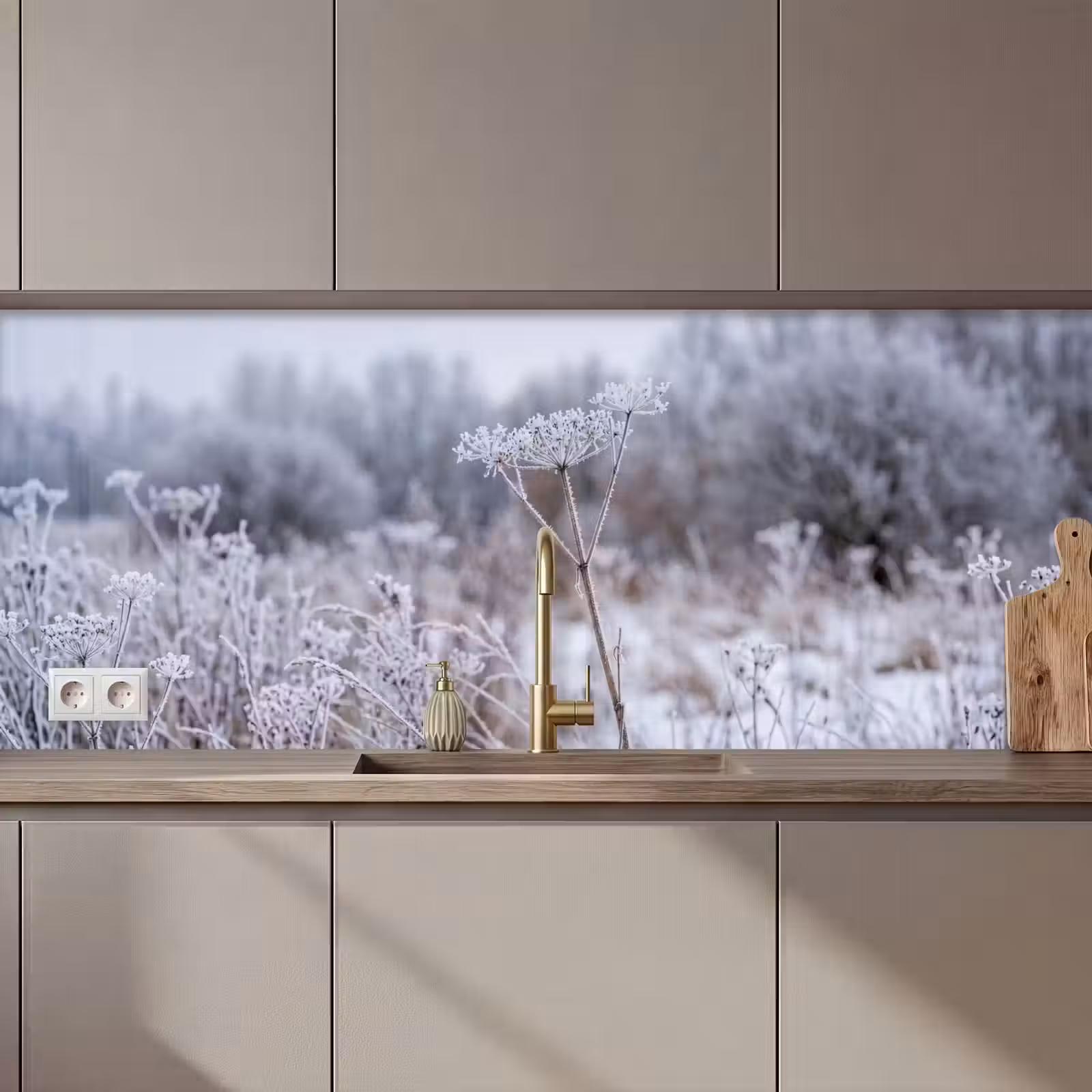 Keuken achterwand - Schermbloem - Rijp - Kristallen - Winter - Delicaat — 1
