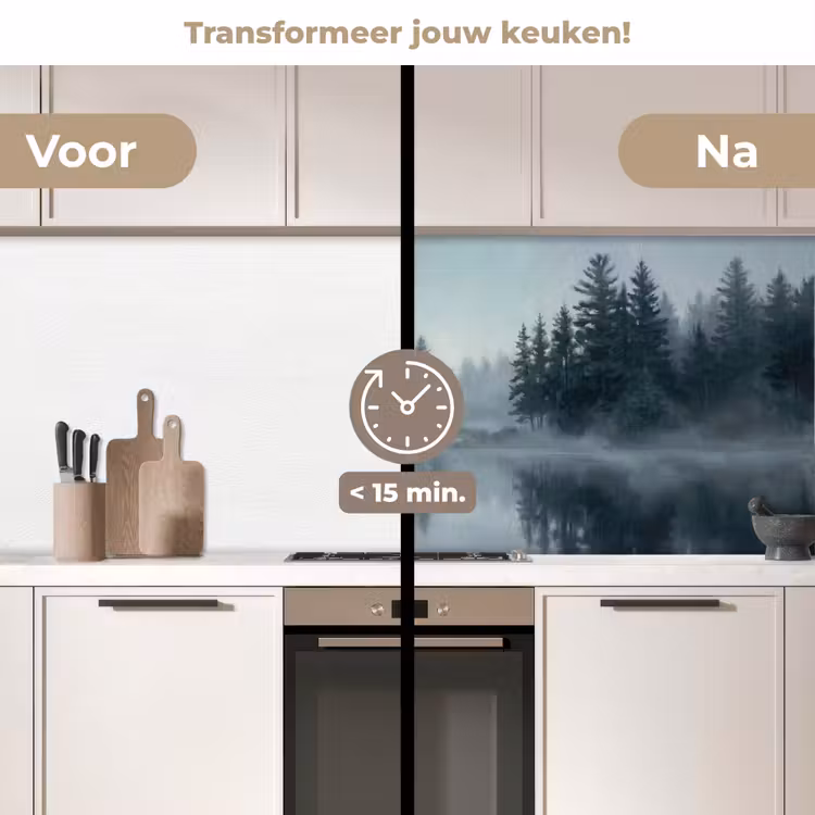 Keuken achterwand - Bos - Meer - Mist - Natuur - Grijs — 2